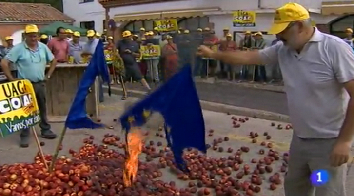 У Шпанији пољопривредници спалили заставу ЕУ (видео)