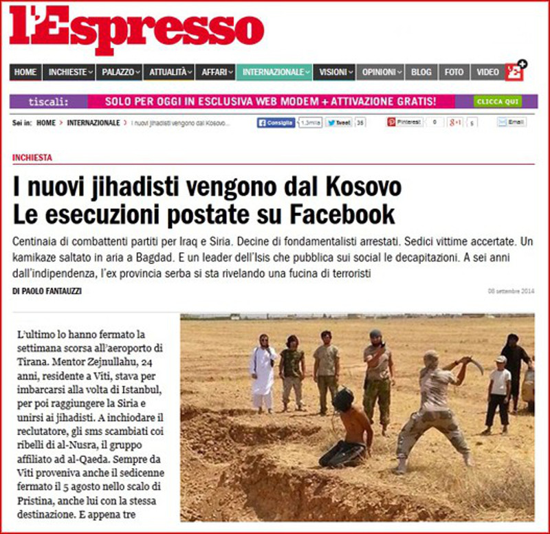Италијанска штампа: Све већа опасност од џихадиста са Косова