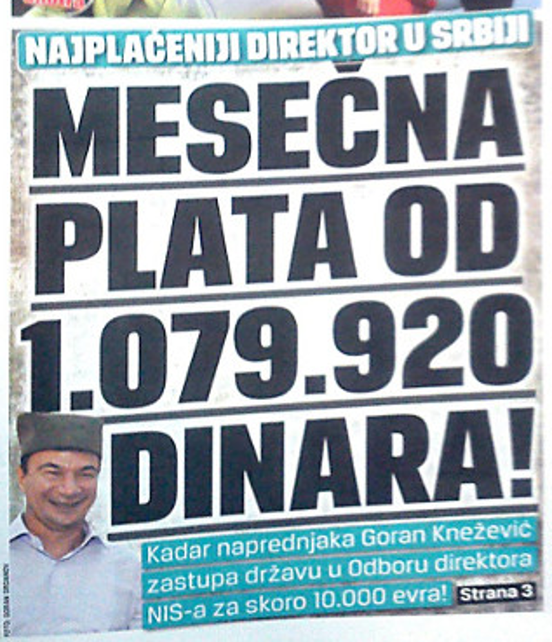 Ало цензурисан због насловне стране и приче о плати Горана Кнежевића од 1.079.920 динара!