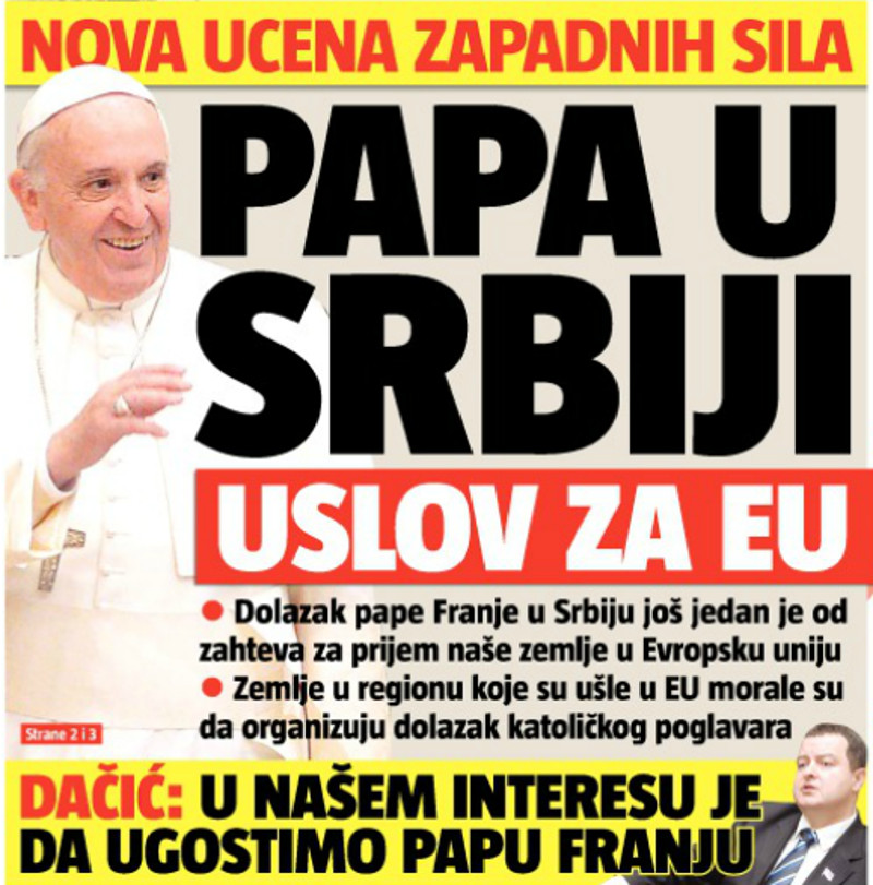 Нова уцена ЕУ о којој нико не говори: Долазак папе у Србију још један услов за улазак у ЕУ!