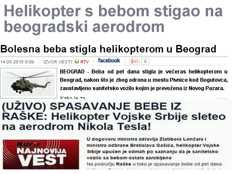 Невероватна лаж и манипулација режимских медија јуче: Болесна беба стигла хеликоптером у Београд! (фото галерија)