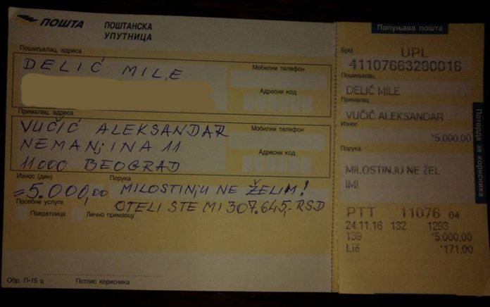 Пензионисани војни пилот вратио Вучићу једнократну помоћ од 5000 динара!