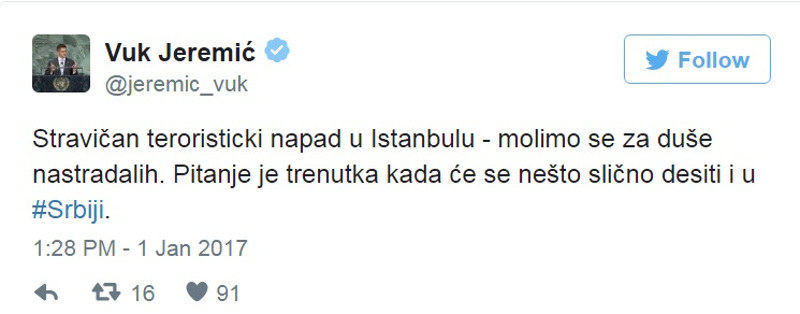 ИДИОТ! Вук Јеремић поводом терористичког напада у Истанбулу: Питање је тренутка када ће се нешто слично десити и у Србији?!