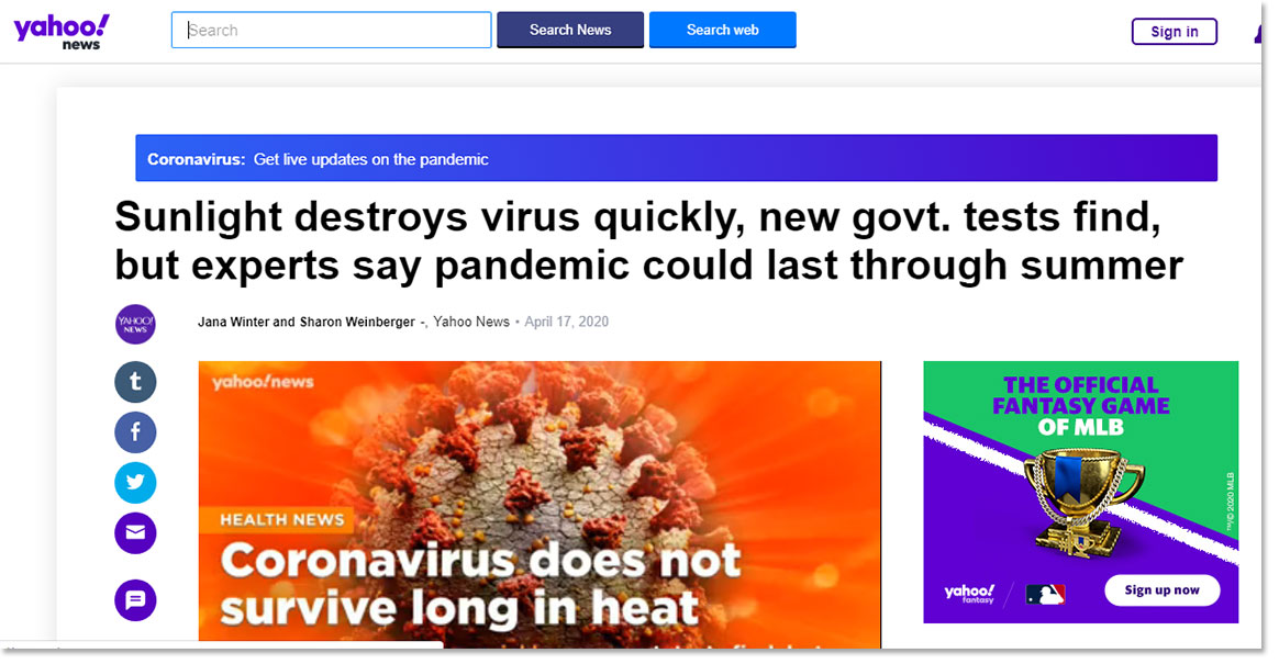 Процурели резултати тајне студије из америчке државне лабораторије - Сунчева светлост и влага уништавају коронавирус